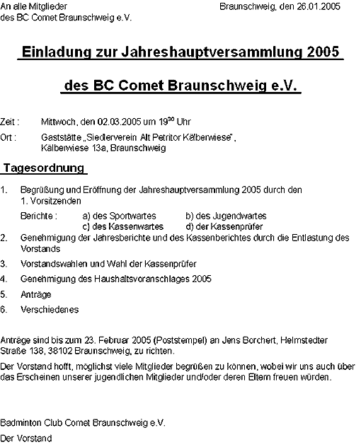 Einladung JHV 2005